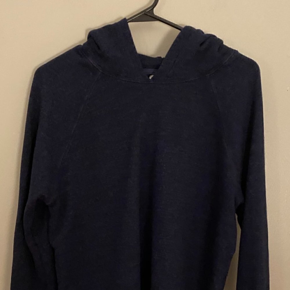 Sundry Navy Hoodie with striped cuff and frayed bottom Size 2